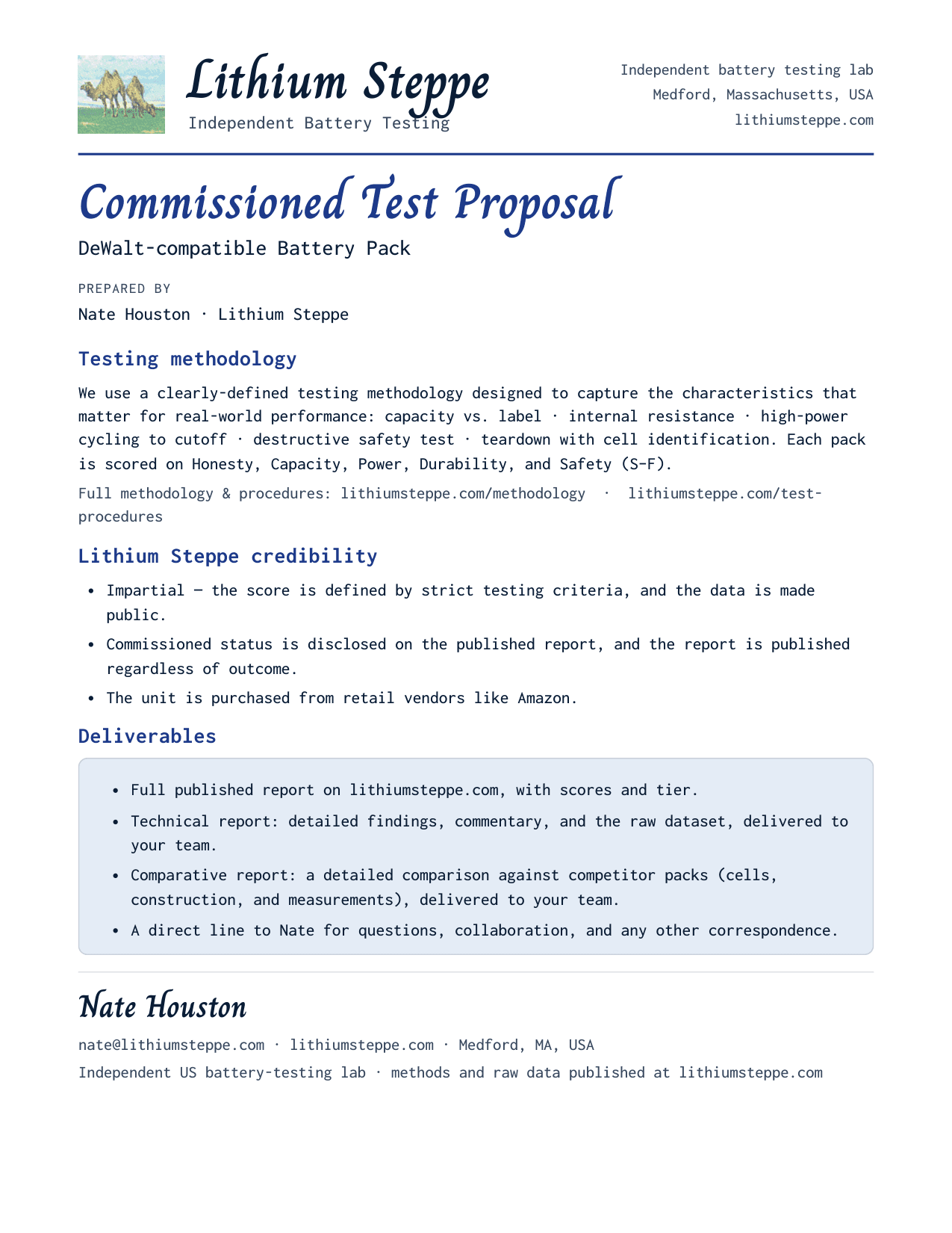 Redacted commissioned-test proposal, one page. Click to open the full PDF.