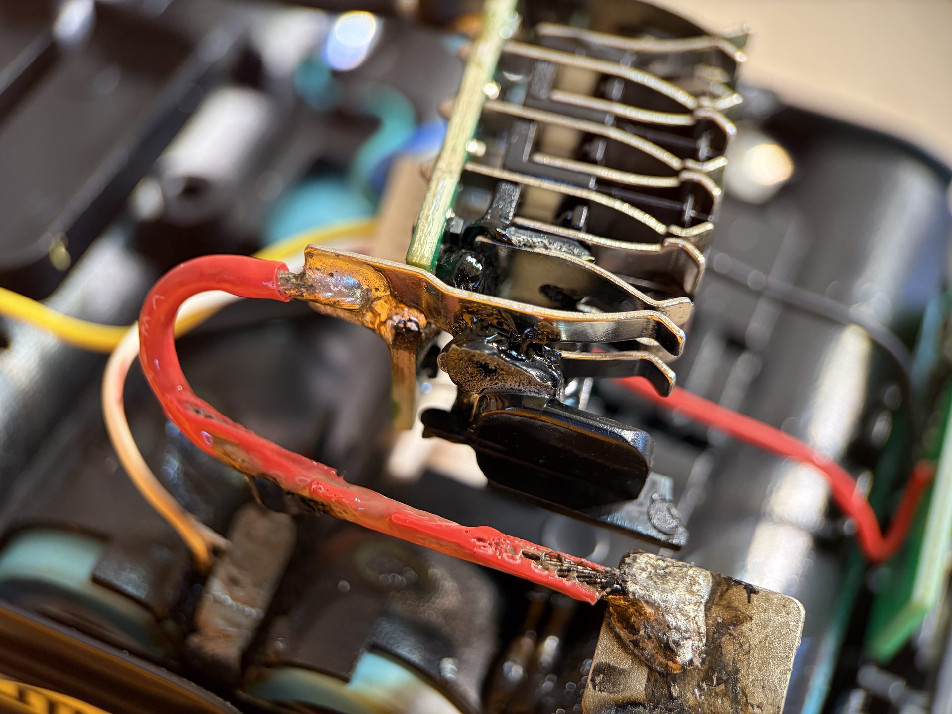 Plastic melts onto electrodes and can ruin tool contacts