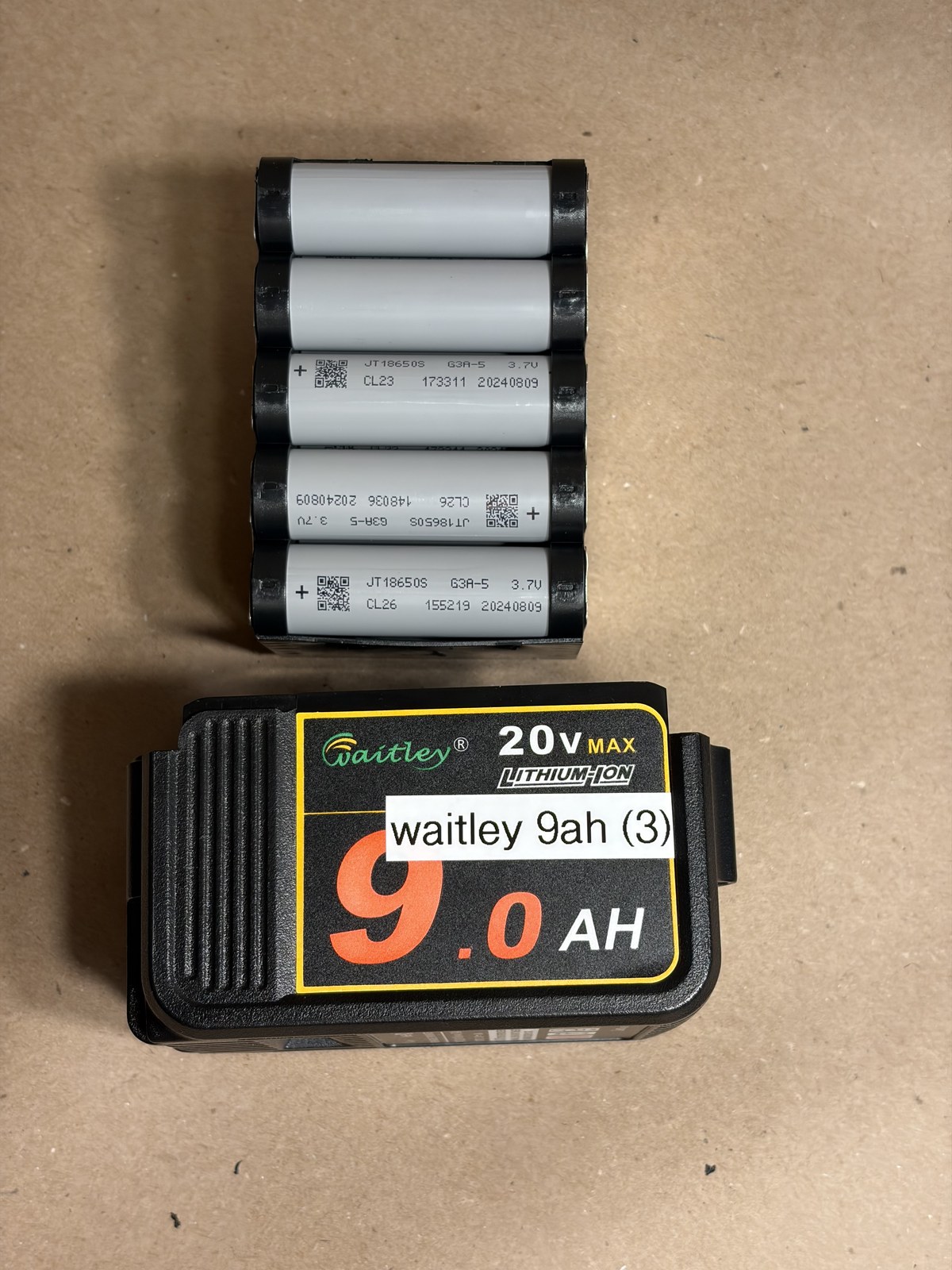 Cell label: JT18650S G3A-5 3.7V