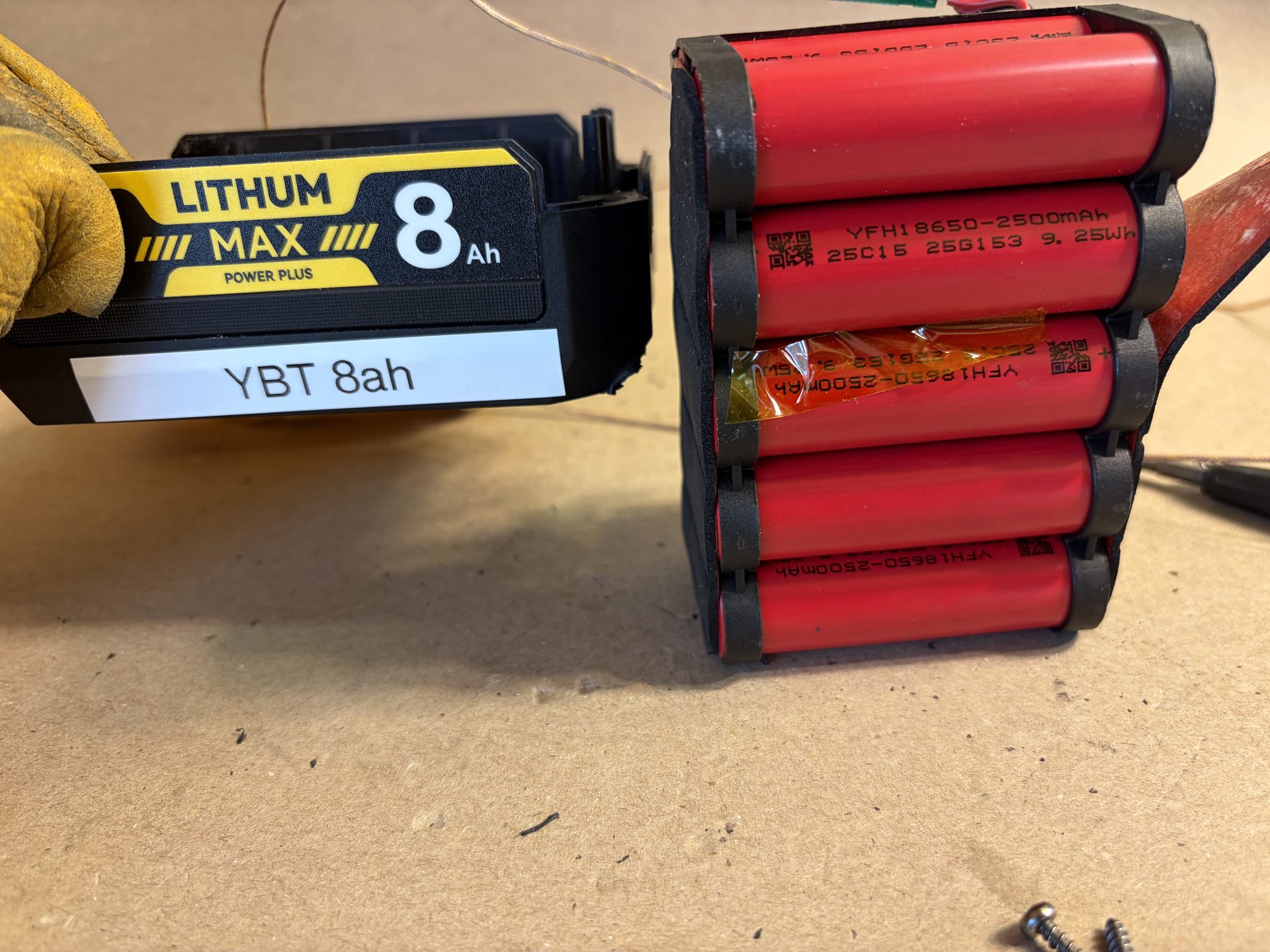 Cell label: YFH18650-2500mAh 25C15 25G153 9.25Wh
